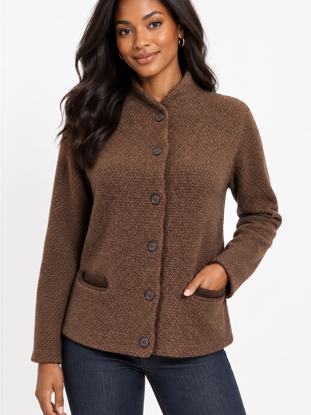Lauren Ralph Lauren 100% wool Brown Textured Button-Front Knit Blazer L